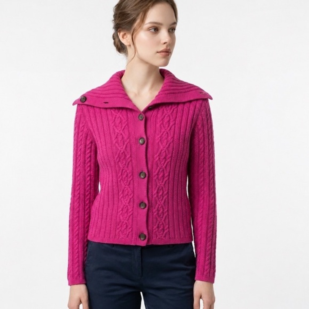 Anne Klein Cardigan Women Size M‎ Pink Excellent Cable Knit Portrait Collar